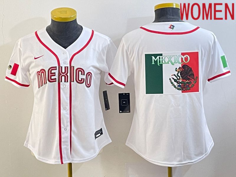 Women 2023 World Cub Mexico Blank White Nike MLB Jersey8
